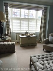 bay window curtains with hlaf shutters