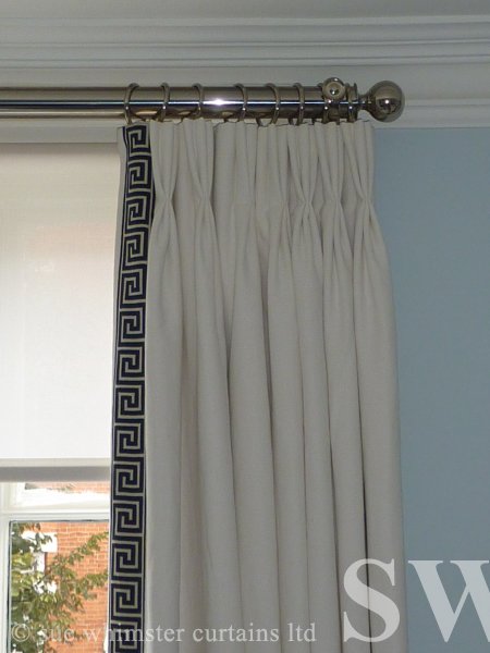 triple pleat curtains with trimming