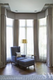 four curtains from bay pelmet with sheer curtains