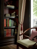 Curtain with leading edge trim and tie back