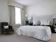 bedroom headboard with cushions and pelmet